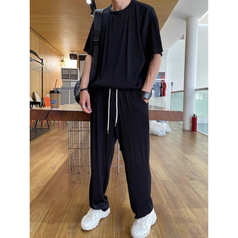 Drapey Short Sleeve Trousers Casual Two Piece Suit