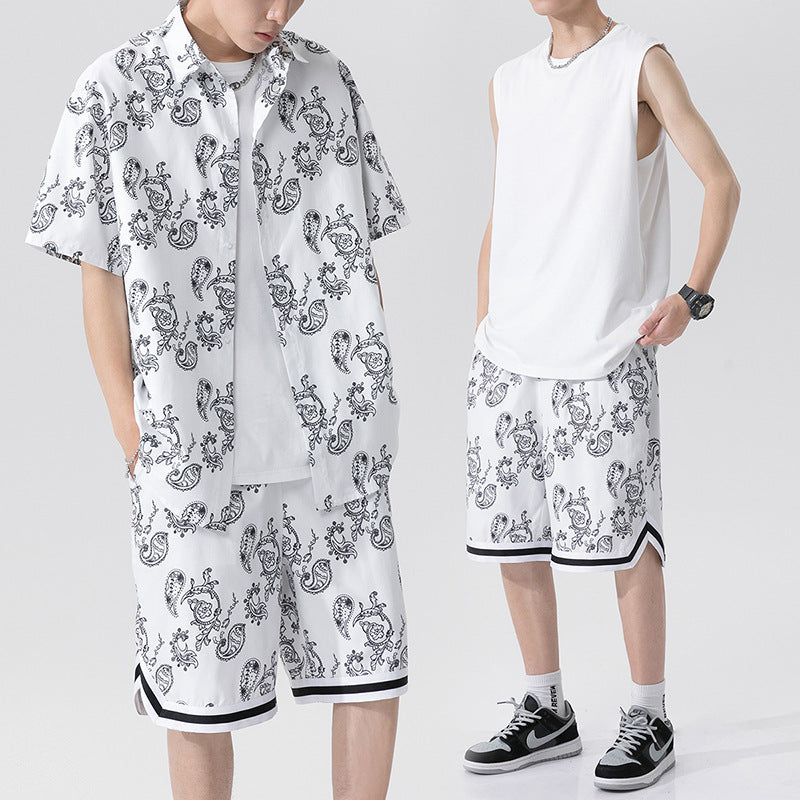Summer Men's Trendy Handsome Suit Men's Three-piece Short-sleeved Shorts Suit