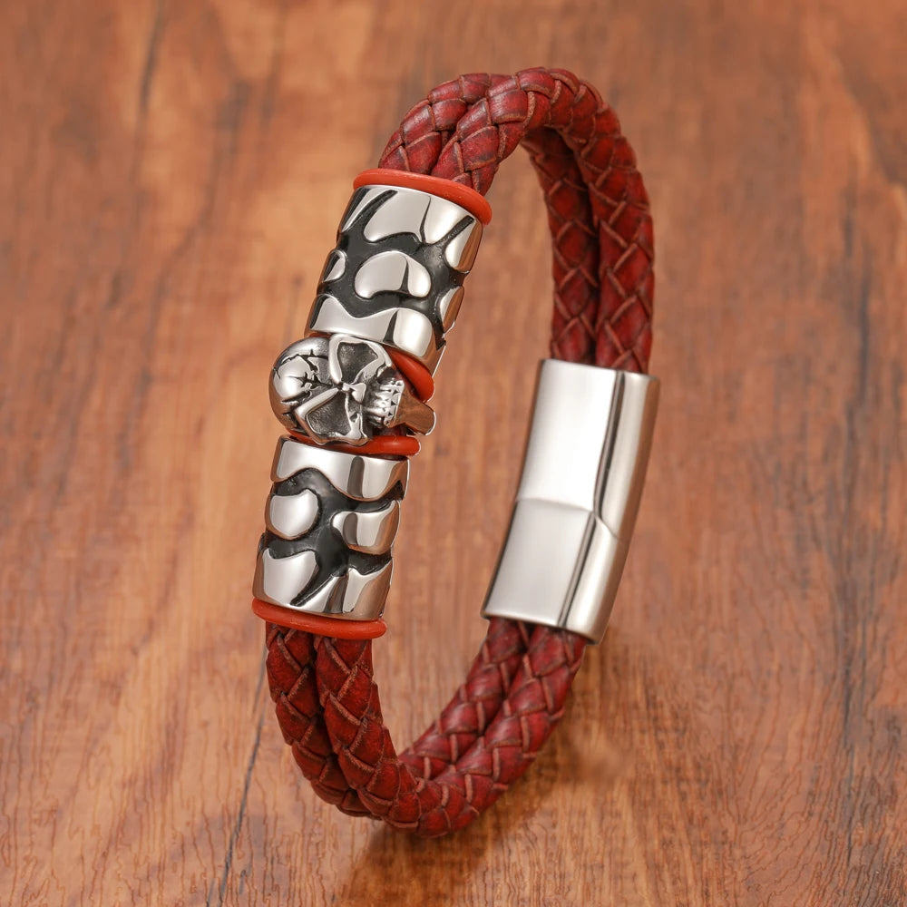 The Thanatos - Genuine Leather Skull Bracelet