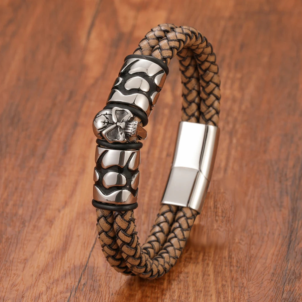 The Thanatos - Genuine Leather Skull Bracelet
