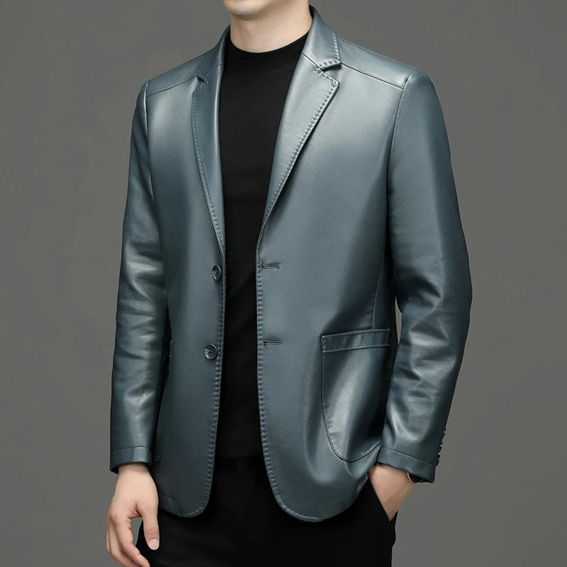 Men's Leather Sheep Wool Lined Blazer