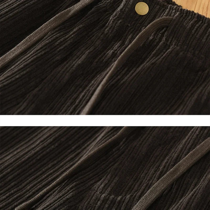 2023 Autumn Winter New Vintage Corduroy 100% Cotton Pants Men Clothing Casual Loose Straight Daily Trousers C3565