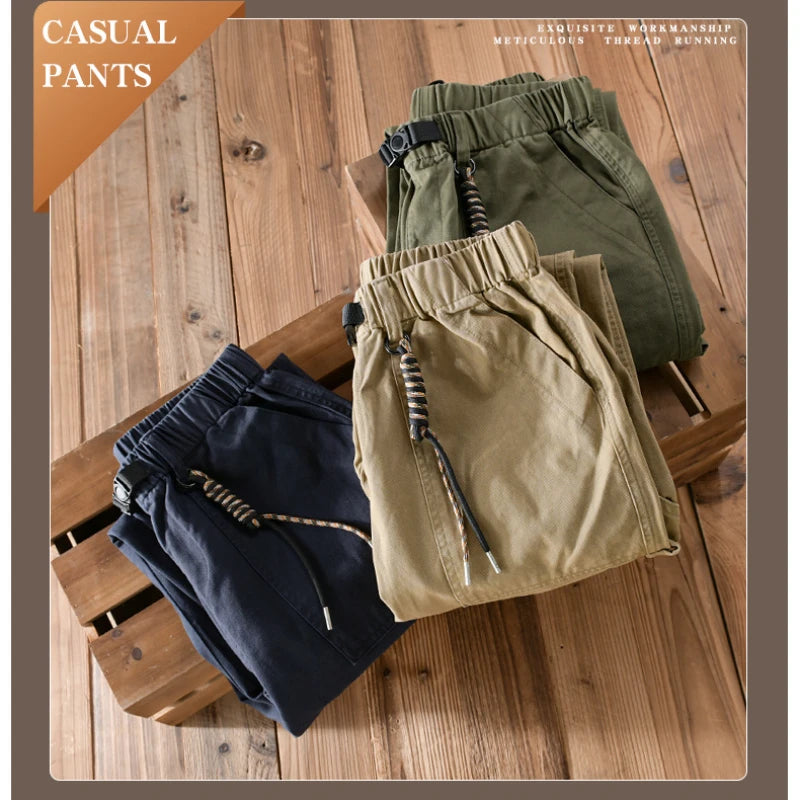 2023 Autumn New 100% Cotton Loose Cargo Pants Men Clothing Casual Streetwear Jogger Pants Men Trousers with Belt F7617