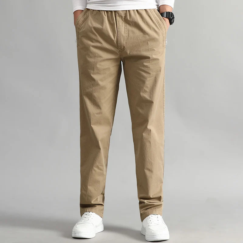 Men Casual Cargo Pants Four Seasons Cotton Men Trousers Multi Zipper Pockets Loose Straight Jogging Pants Middle Aged Men 6XL