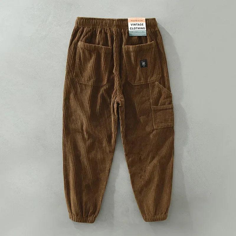 2023 Autumn Winter New Vintage Corduroy 100% Cotton Pants Men Clothing Casual Loose Straight Daily Trousers C3565