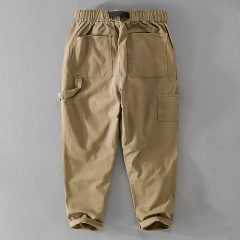 2023 Autumn New 100% Cotton Loose Cargo Pants Men Clothing Casual Streetwear Jogger Pants Men Trousers with Belt F7617