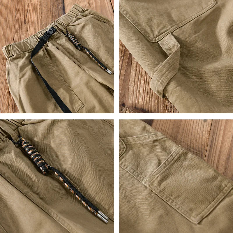 2023 Autumn New 100% Cotton Loose Cargo Pants Men Clothing Casual Streetwear Jogger Pants Men Trousers with Belt F7617