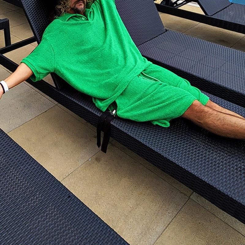 Men's Casual Towel Fabric Cozy Casual Two-piece Suit